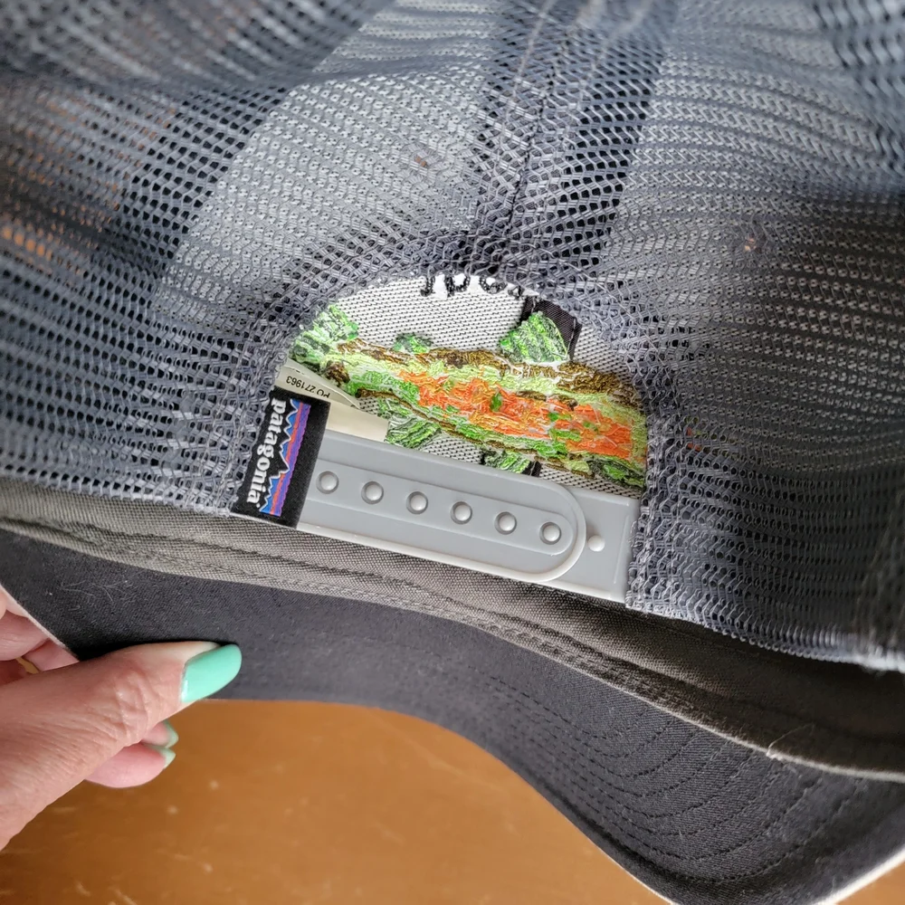 Patagonia World Trout Fishstitch Trucker Hat  Gray EUC
